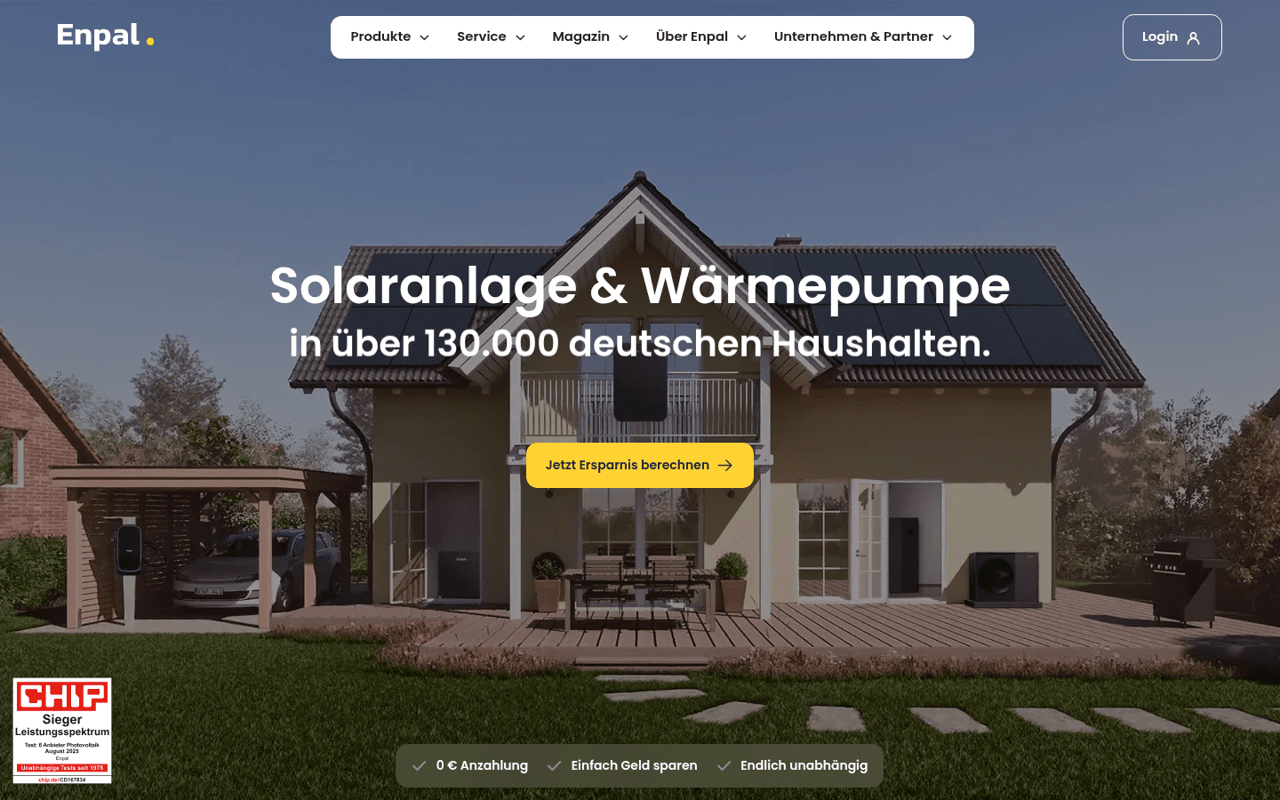 Startseite von Enpal mit Angebot fuer Solaranlagen zur Miete