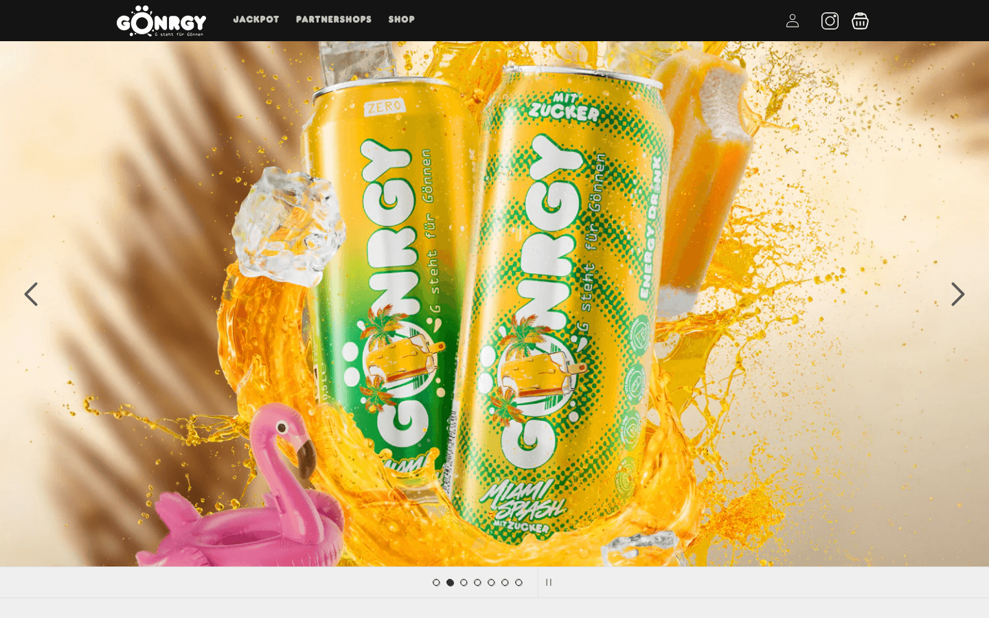Startseite von goenrgy.de mit aktuellen Energy-Drink-Sorten der Marke Gönrgy