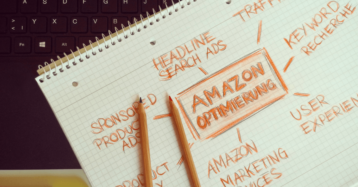 Visual representation of Amazon optimization techniques with handwritten notes and pencils.