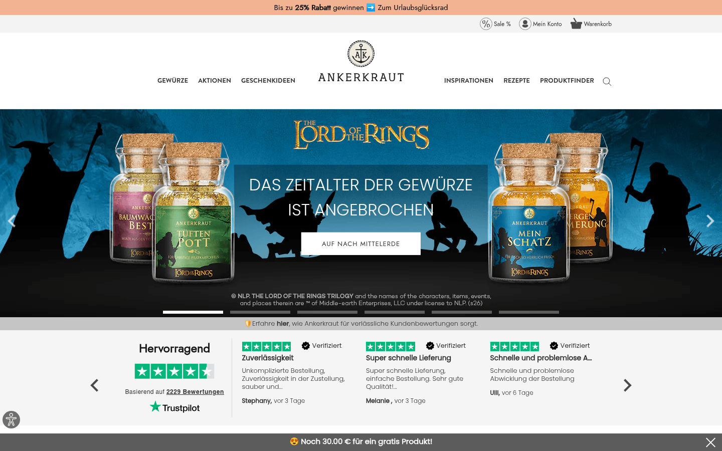 Startseite der Gewürzmarke Ankerkraut mit Produktwelt