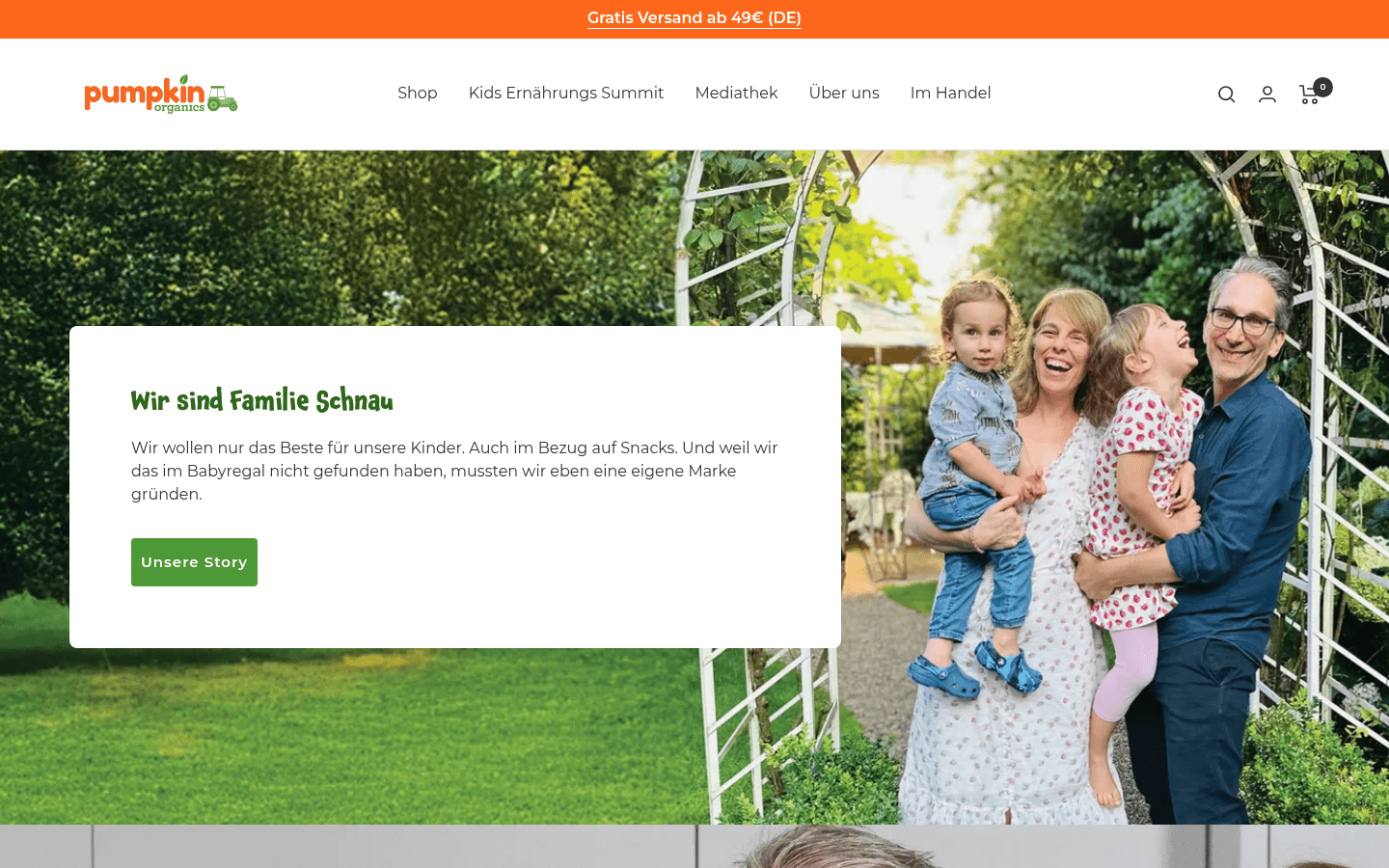 Offizielle Ueber-uns-Seite von Pumpkin Organics mit Familie Schnau